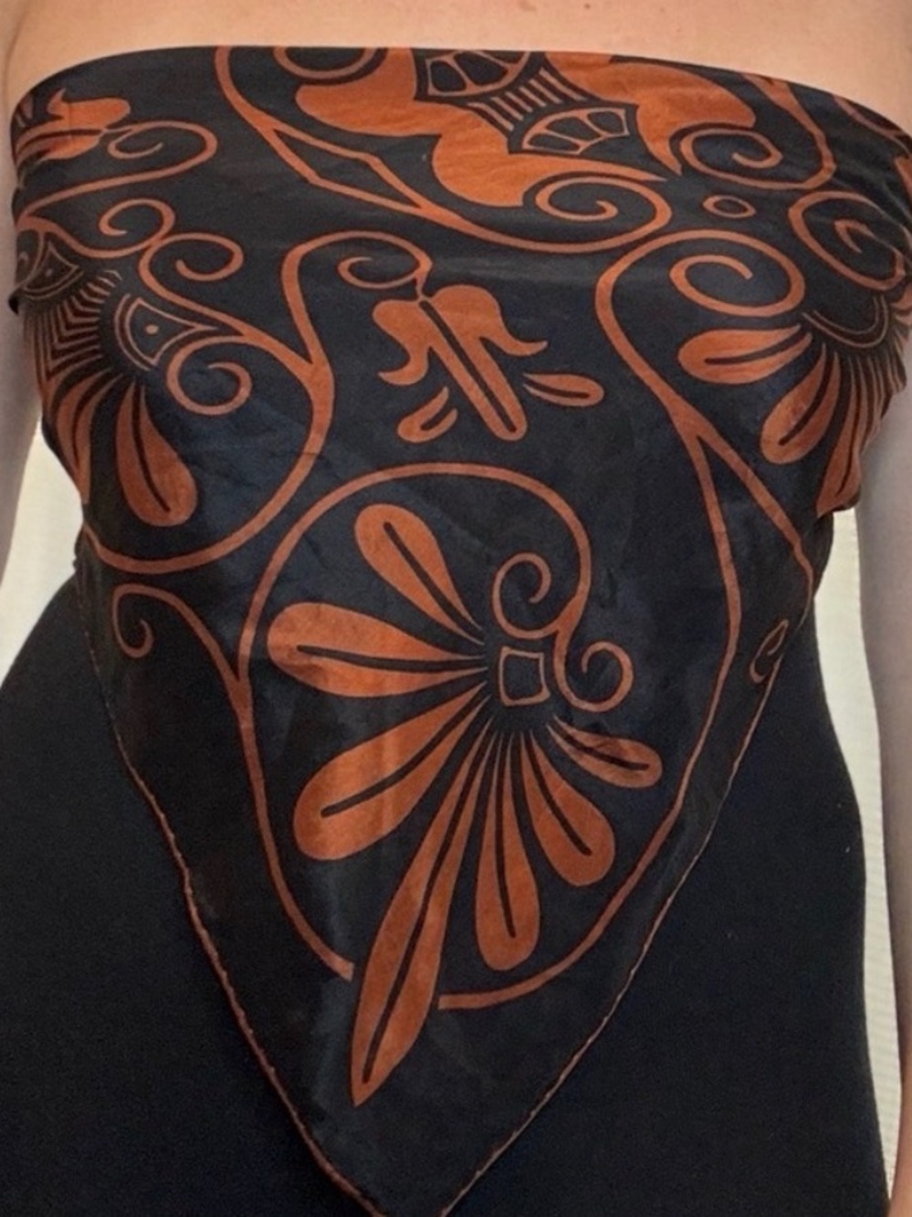 Anne Klein Black and Orange Floral Silk Scarf summer top